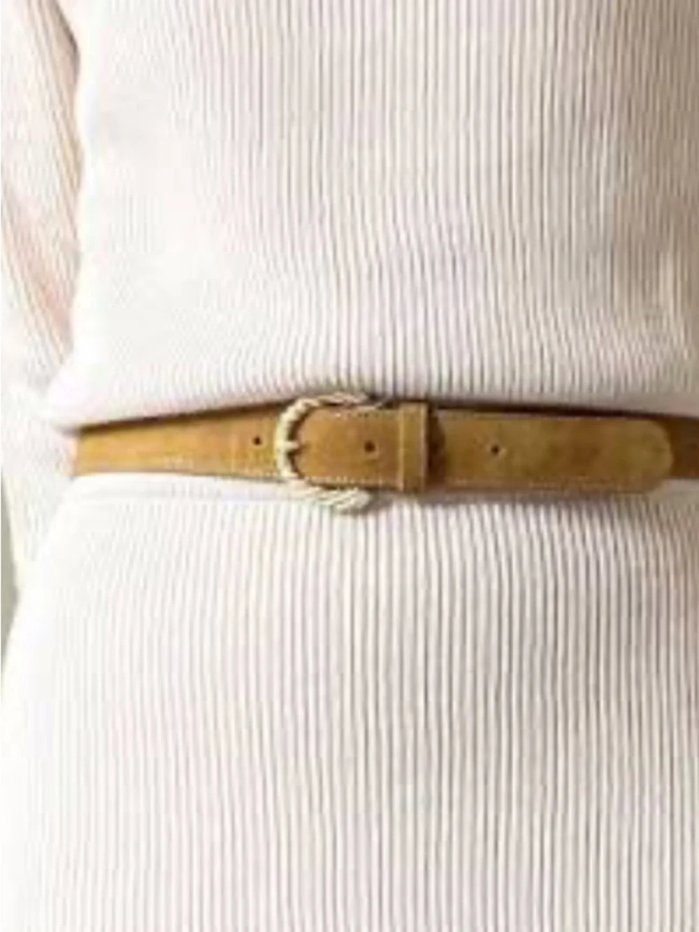 NEW! Sezane Thelma Suede Belt with Gold Textured Buckle 105/L - Picture 4 of 7